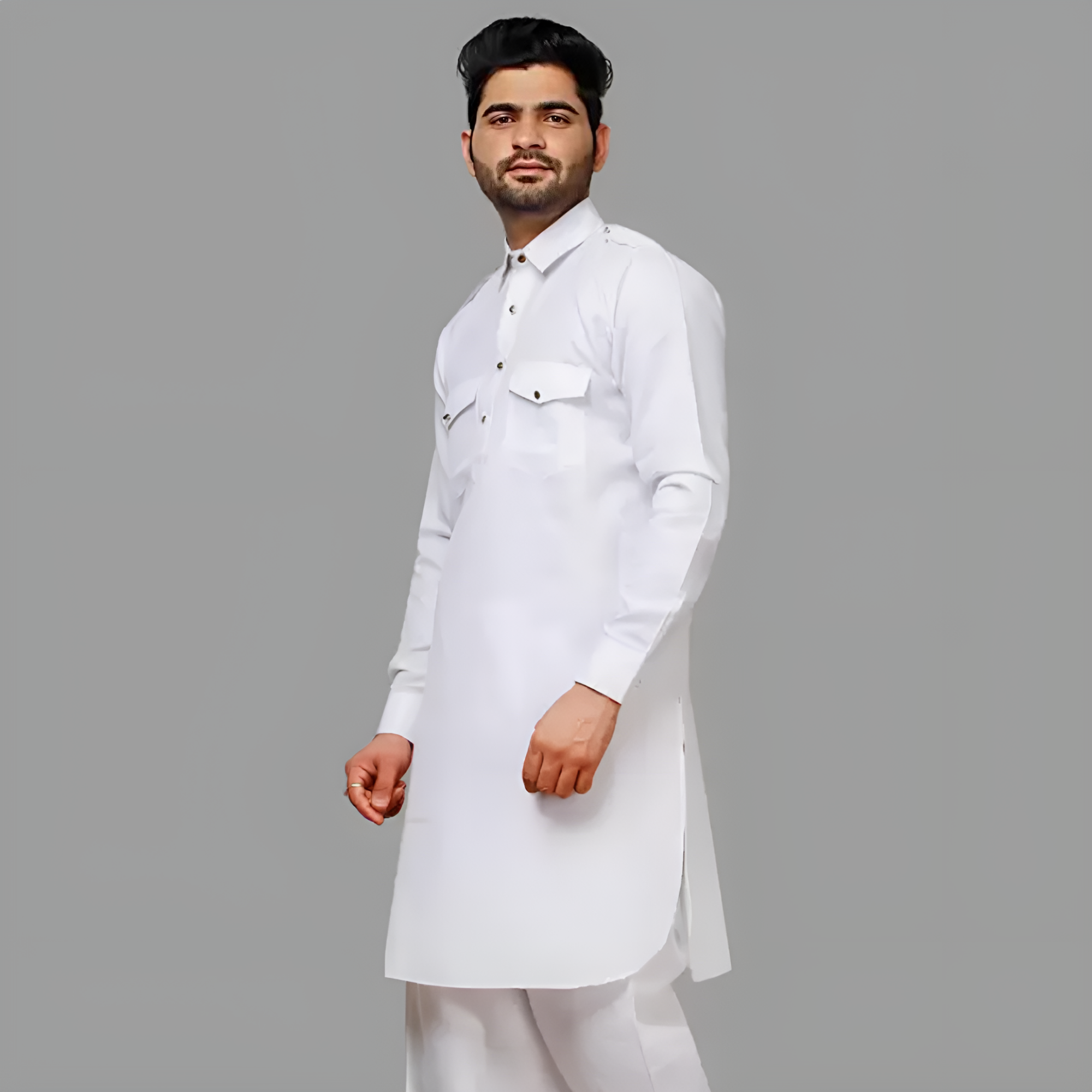 Picture of Premium white kabli panjabi men | Kabli Panjabi for men white | High quality panjabi for men new collection 2024 stylist | kabli panjabi white - Pakistani pathan panjabi