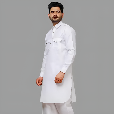 Picture of Premium white kabli panjabi men | Kabli Panjabi for men white | High quality panjabi for men new collection 2024 stylist | kabli panjabi white - Pakistani pathan panjabi