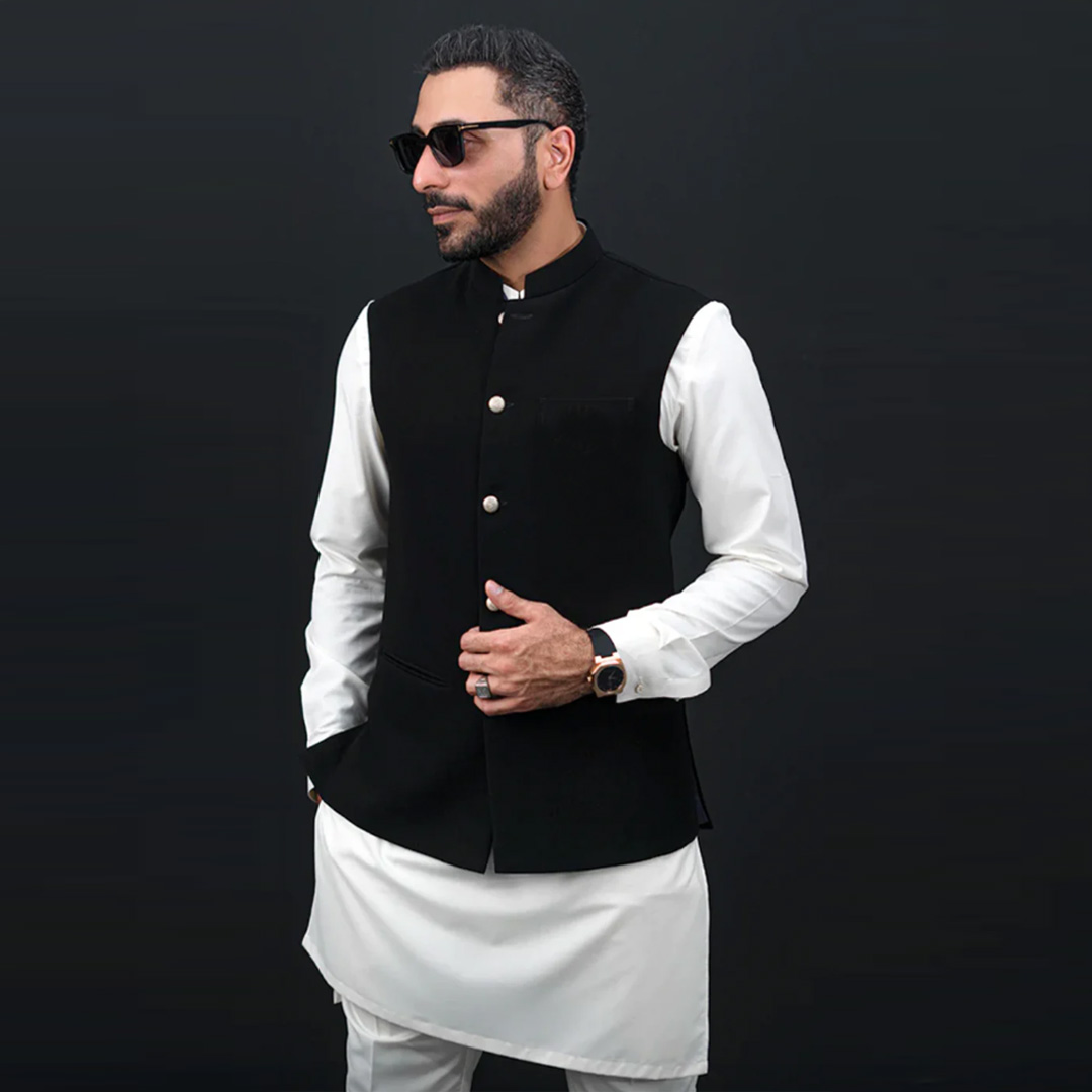 Picture of Stylish black koti for men panjabi | Panjabi vest or waist coat for men | Mujib coat for men black half