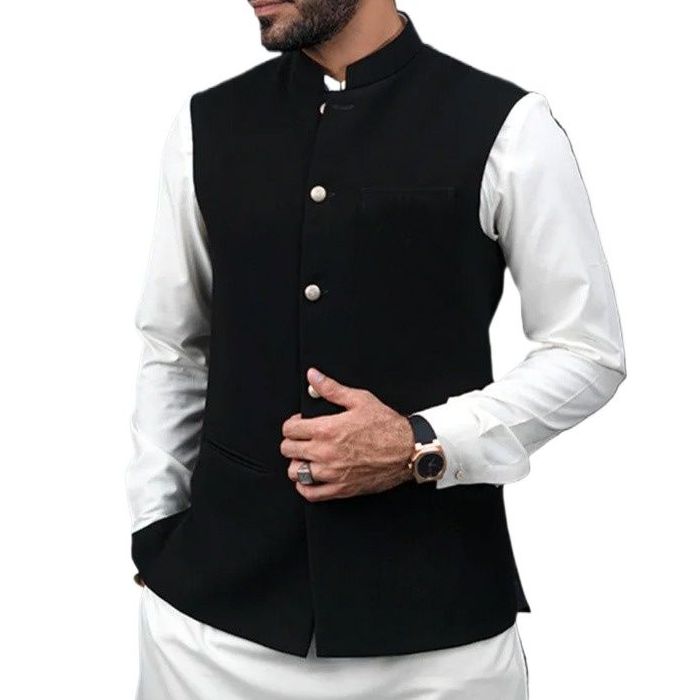 Picture of Stylish black koti for men panjabi | Panjabi vest or waist coat for men | Mujib coat for men black half