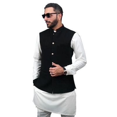 Picture of Stylish black koti for men panjabi | Panjabi vest or waist coat for men | Mujib coat for men black half