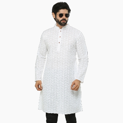 Picture of White panjabi for men cotton | Premium panjabi for men new collection 2024 | Indian panjabi for men new collection 2024 stylist brand | Printed Panjabi for eid collection at low price