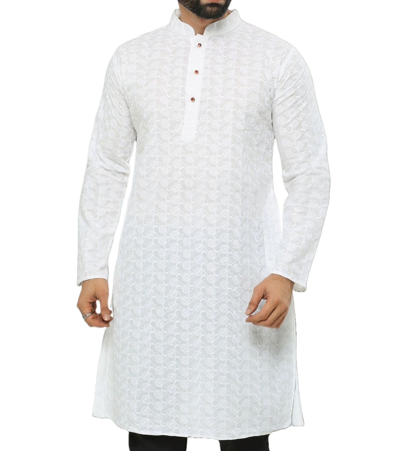 Picture of White panjabi for men cotton | Premium panjabi for men new collection 2024 | Indian panjabi for men new collection 2024 stylist brand | Printed Panjabi for eid collection at low price
