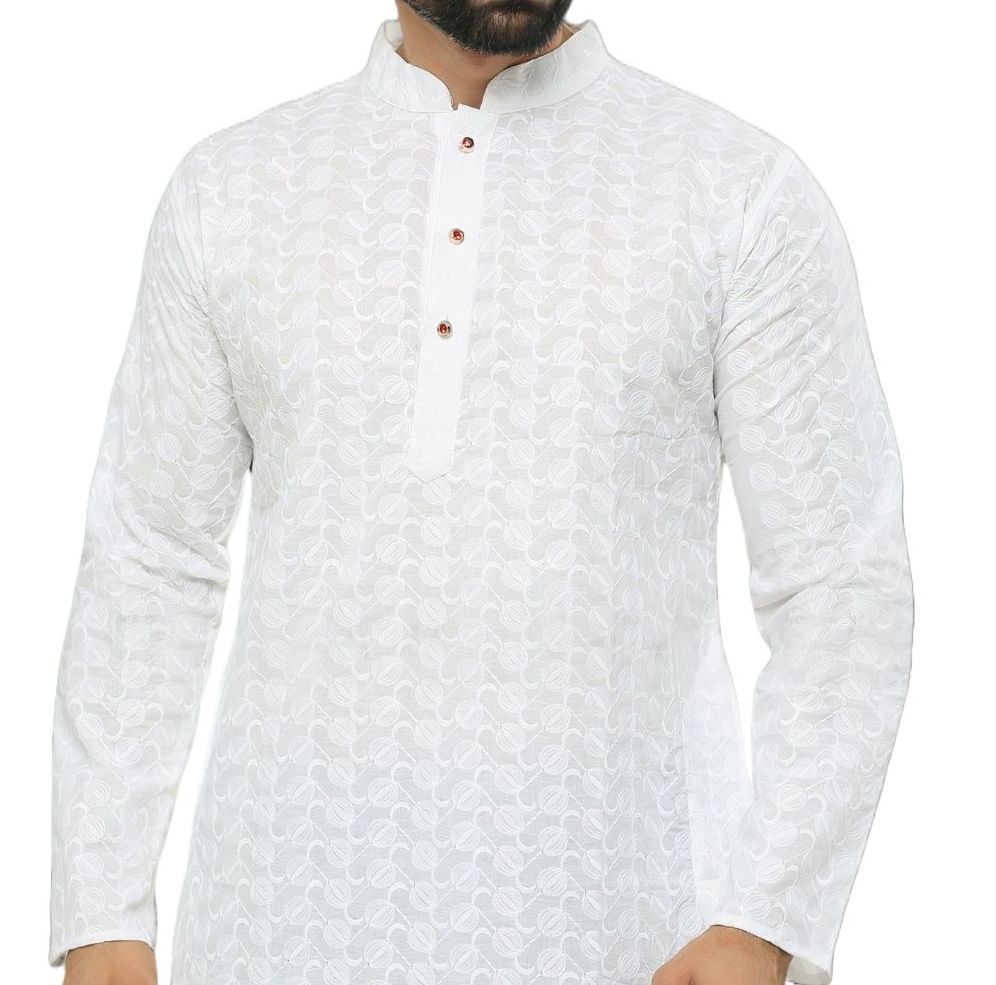 Picture of White panjabi for men cotton | Premium panjabi for men new collection 2024 | Indian panjabi for men new collection 2024 stylist brand | Printed Panjabi for eid collection at low price