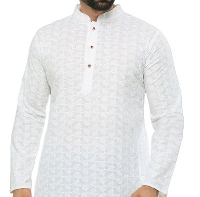 Picture of White panjabi for men cotton | Premium panjabi for men new collection 2024 | Indian panjabi for men new collection 2024 stylist brand | Printed Panjabi for eid collection at low price