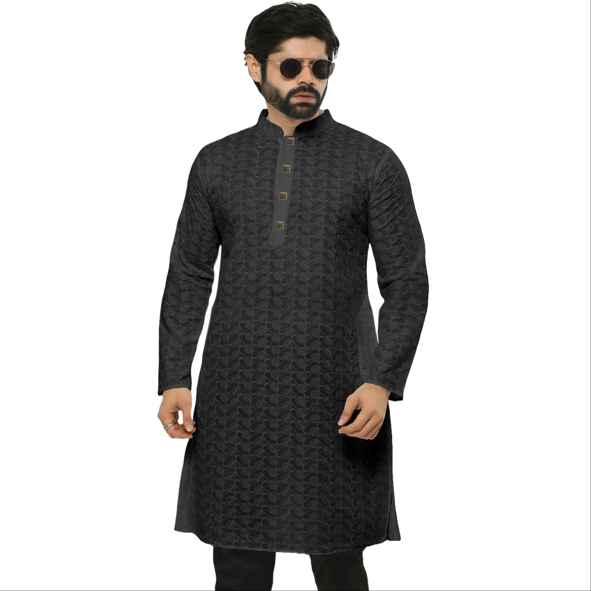 Picture of Black panjabi for men cotton | Premium panjabi for men new collection 2024 | Indian panjabi for men new collection 2024 stylist brand | Printed Panjabi for eid collection at low price