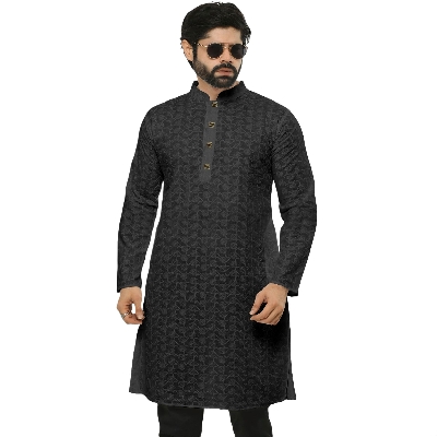 Picture of Black panjabi for men cotton | Premium panjabi for men new collection 2024 | Indian panjabi for men new collection 2024 stylist brand | Printed Panjabi for eid collection at low price