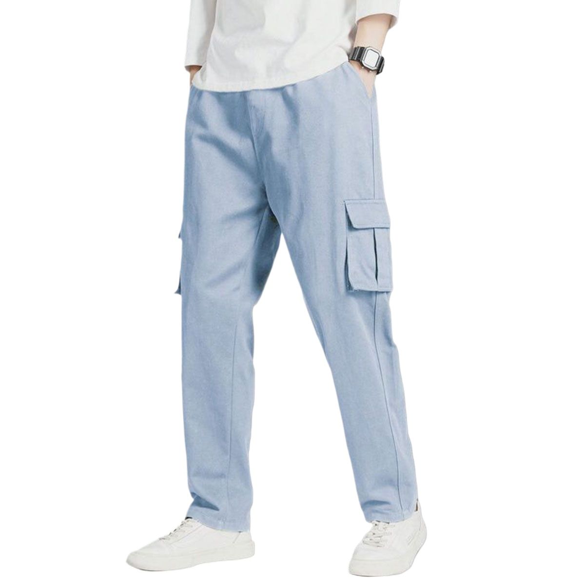 Picture of Stylish Sky Blue Cargo Pants for Men - Buy Online | Men's Sky Blue Cargo Pants - Perfect Fit, Great Price | Trendy Sky Blue Cargo Pants for Men | Affordable Sky Blue Cargo Pants for Men | Sky Blue Cargo Pants for Men - Fashionable & Functional