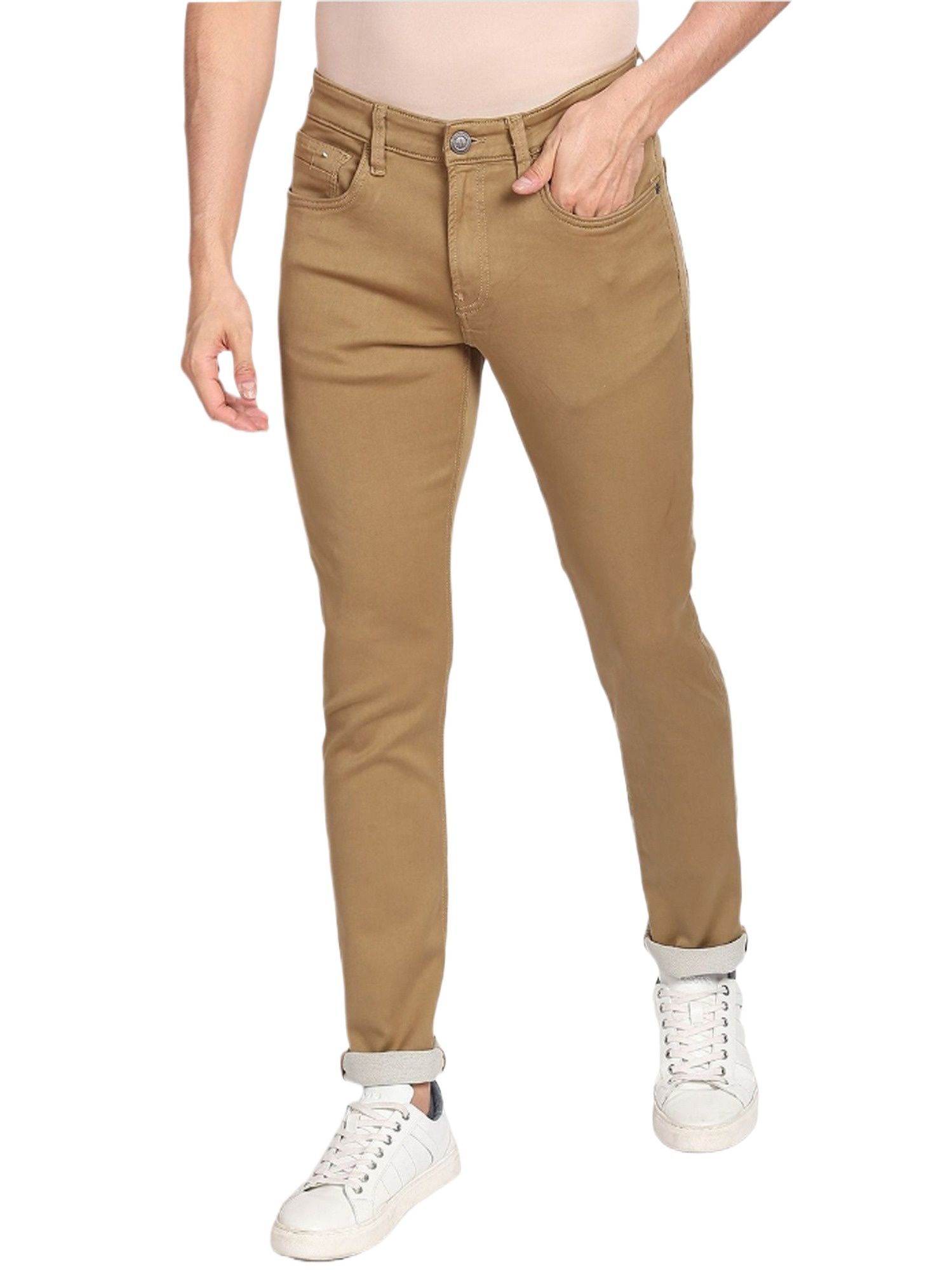 Picture of Narrow denim pants for men khaki | Stretch jeans pants for men new collection 2024 | low price pant for men export quality