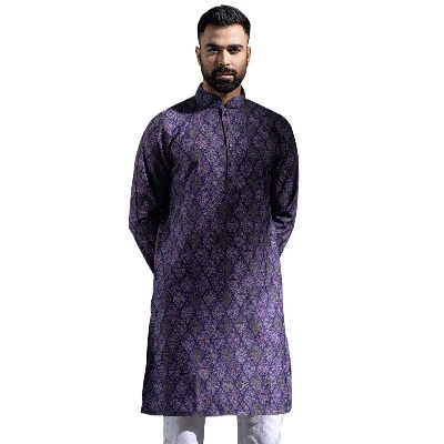 Picture of Purple and blue panjabi for men cotton | Premium panjabi for men new collection 2024 | Indian panjabi for men new collection 2024 stylist brand | Printed Panjabi for eid collection at low price