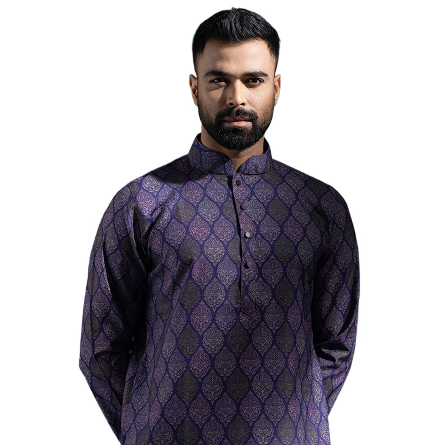 Picture of Purple and blue panjabi for men cotton | Premium panjabi for men new collection 2024 | Indian panjabi for men new collection 2024 stylist brand | Printed Panjabi for eid collection at low price
