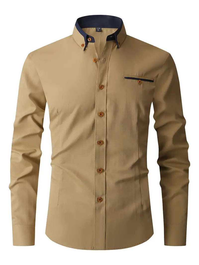 Picture of Low price khaki shirt for men high quality cotton fabrics | Export quality stripe shirt for men formal and casual stylish | premium quality shirt for men new 2024 brand stylish backish khaki colour