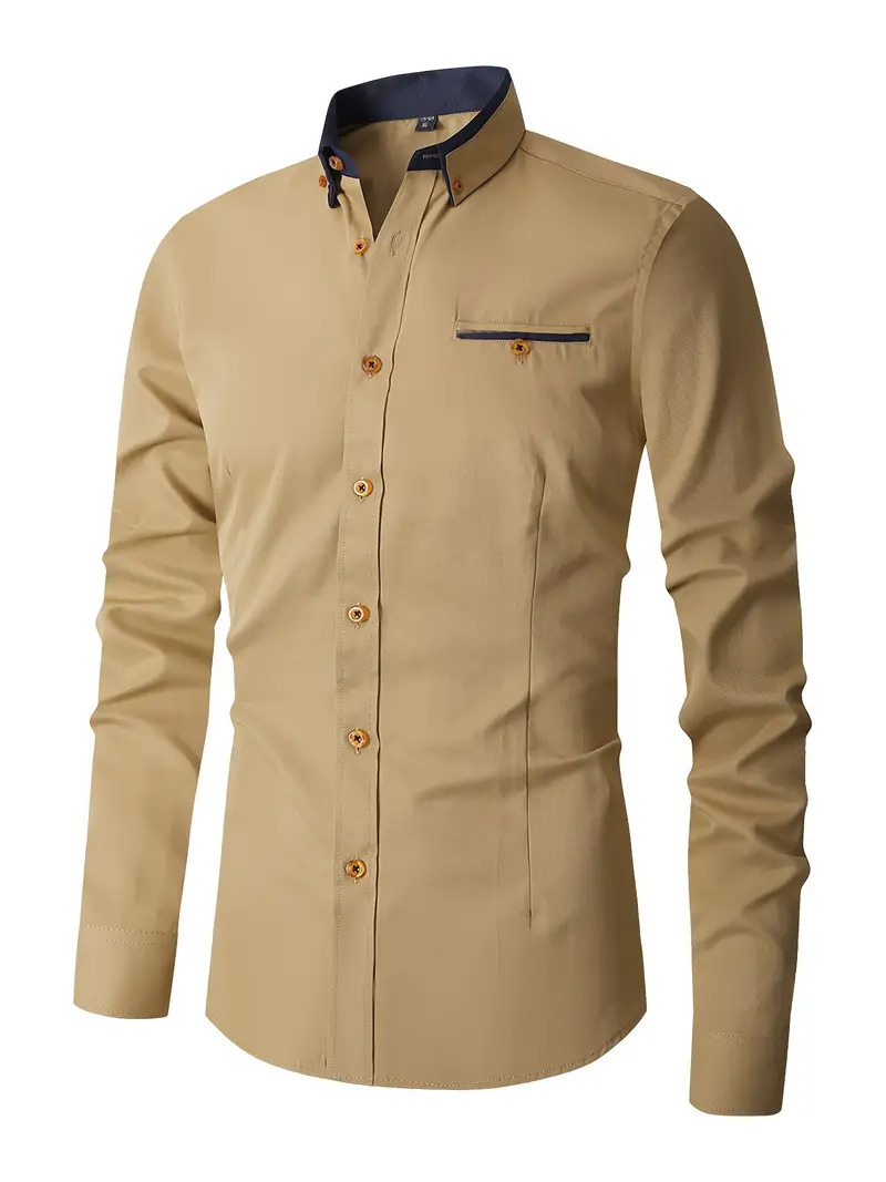 Picture of Low price khaki shirt for men high quality cotton fabrics | Export quality stripe shirt for men formal and casual stylish | premium quality shirt for men new 2024 brand stylish backish khaki colour