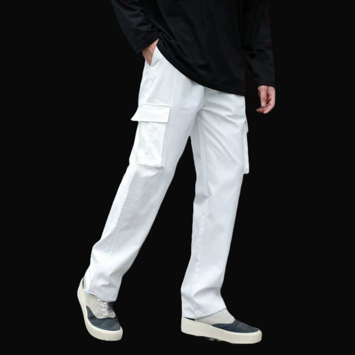 Picture of Export quality cargo pant for men stylish white 2024 | High quality mobile pant for men stylish 2024 new | Six pocket cargo pant for men - Off White Mens cargo pants