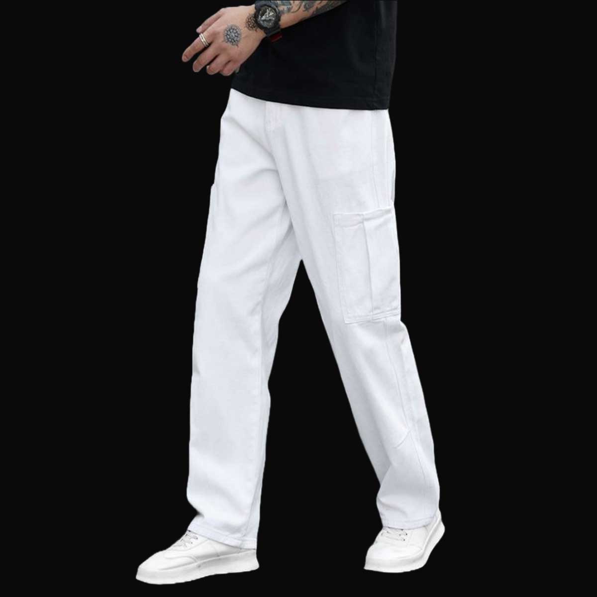 Picture of Export quality cargo pant for men stylish white 2024 | High quality mobile pant for men stylish 2024 new | Six pocket cargo pant for men - Off White Mens cargo pants