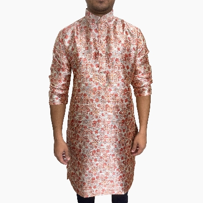 Picture of Indian party panjabi for men red | High quality party dress for men | Mens panjabi for wedding dress | Light weight silk panjabi for men new collection 2024