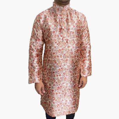 Picture of Indian party panjabi for men red | High quality party dress for men | Mens panjabi for wedding dress | Light weight silk panjabi for men new collection 2024