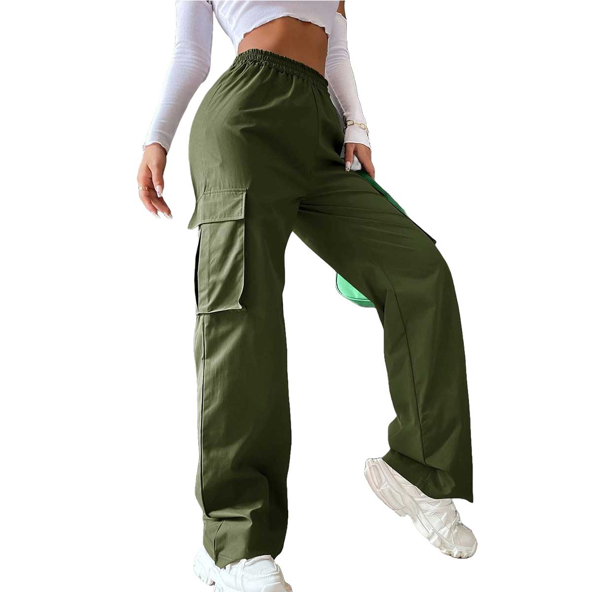 Picture of Olive colour pants for women stylish cargo | Export quality pants for women stylish korean | Jeans pant for women cotton - ladies pant collections