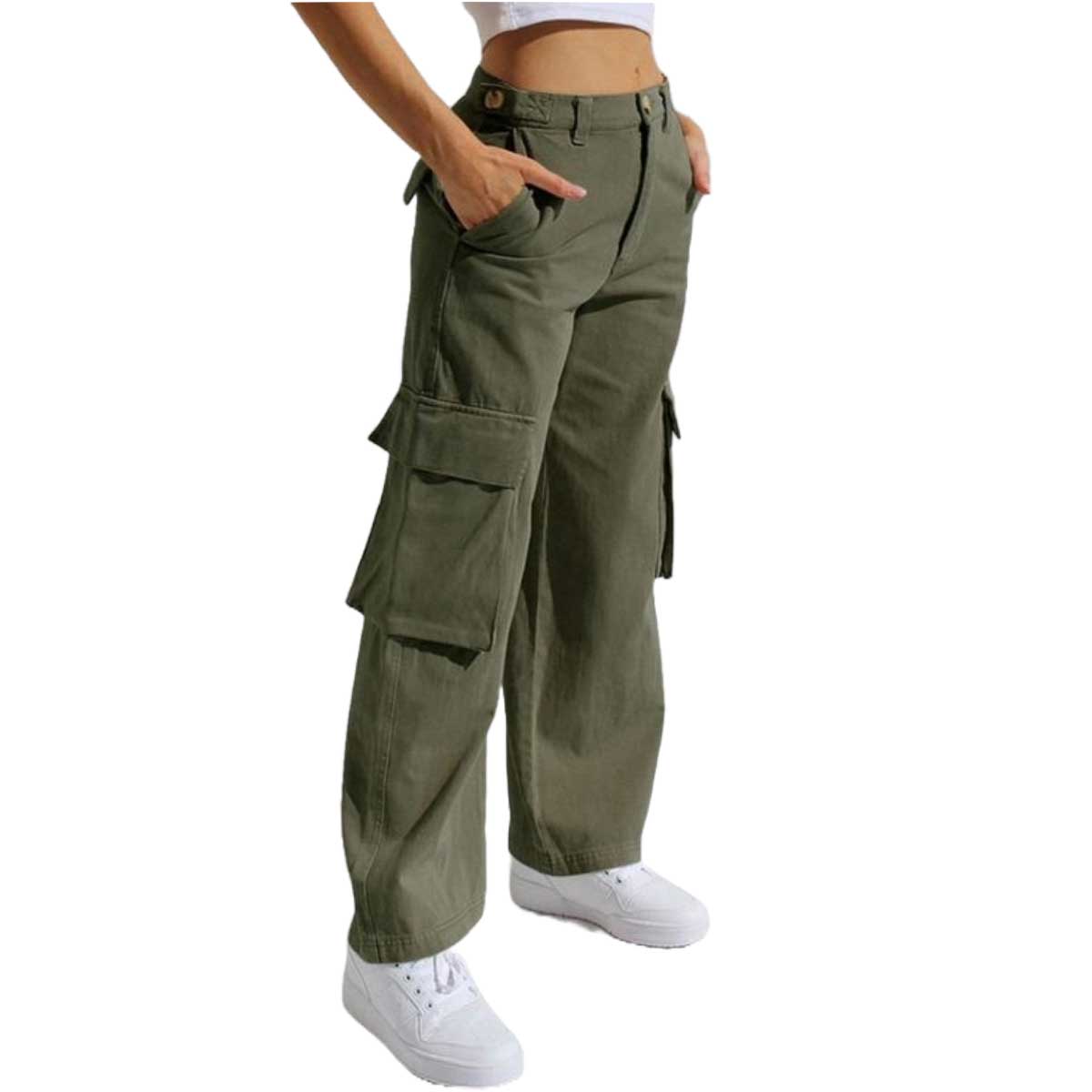 Picture of Olive colour pants for women stylish cargo | Export quality pants for women stylish korean | Jeans pant for women cotton - ladies pant collections