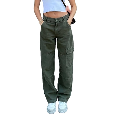 Picture of Olive colour pants for women stylish cargo | Export quality pants for women stylish korean | Jeans pant for women cotton - ladies pant collections