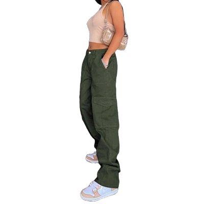 Picture of Olive colour pants for women stylish cargo | Export quality pants for women stylish korean | Jeans pant for women cotton - ladies pant collections