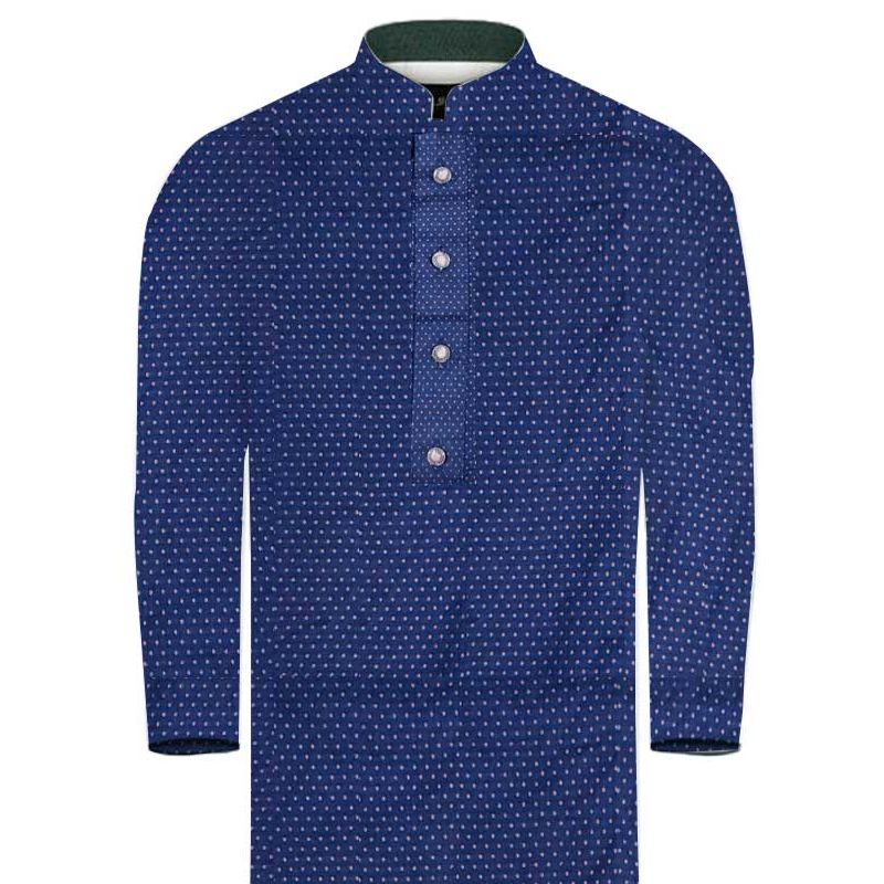 Picture of Printed cotton panjabi for men blue | High quality party panjabi for men | Mens panjabi for wedding dress | Light weight soft cotton panjabi for men new collection 2024 stylish