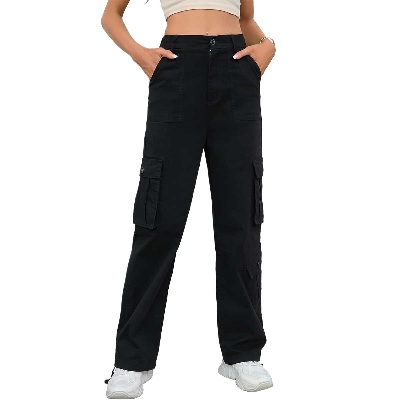 Picture of Stylish cargo pant for women black color | Six pocket cargo mobile pant for women at cheap price | High quality pant for women cotton at low price - Premium black colour pants new collection 2024