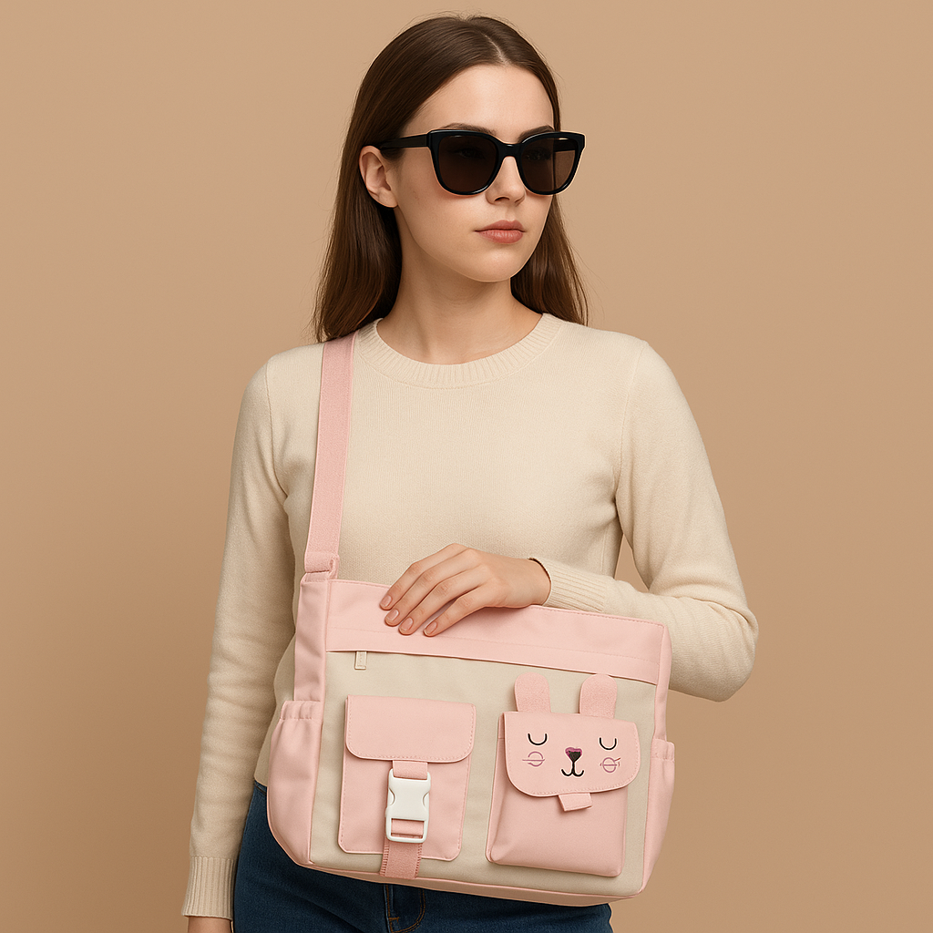 Picture of Canvas shoulder bag with dual front pocket ladies bag, girls bag, hand bag and college bag | Women bag collection 2025