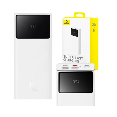 Picture of OS-Baseus Star-Lord Digital Display Fast Charging Power Bank 20000mAh 30W Moon White（With Simple Series Charging Cable USB to Type-C 3A 0.3m White）