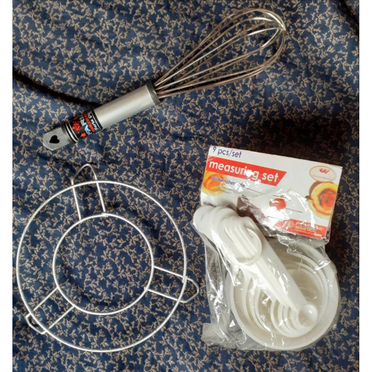 Picture of Measurement Cup with Egg Mixer or Beater and Cooking Stand - 3 items(Combo of Baking Tools)