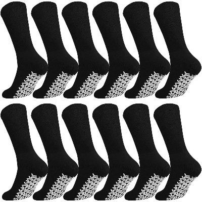 Picture of 12 Pair or 1 Dozen Anti Slip Grip Non Skid Crew Cotton Socks ( 12 Pair)
