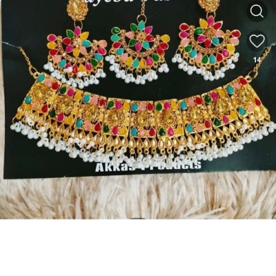 Picture of 3 in 1 Party Stone Choker Necklace set with earrings and tickly