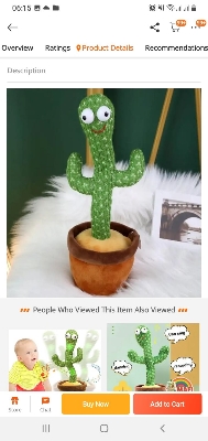 Picture of Dancing Cactus Talking Cactus Stuffed Plush Toy Electronic Toy with song plush for kids