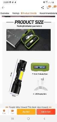 Picture of 3 in 1 Mini Portable Rechargable Waterproof USB Flash Torch Light - 1 Piece