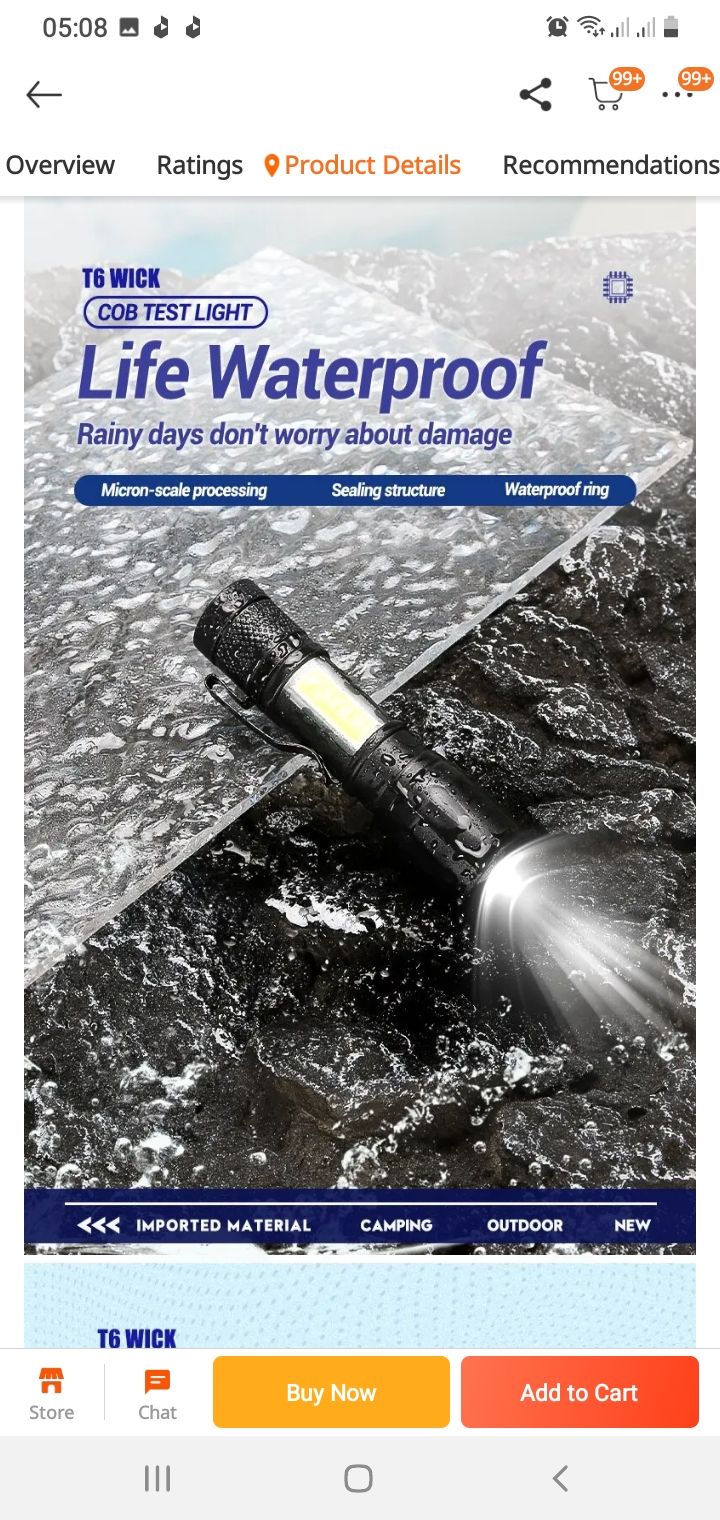 Picture of 3 in 1 Mini Portable Rechargable Waterproof USB Flash Torch Light - 1 Piece