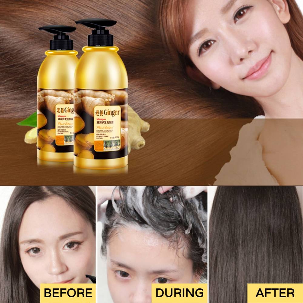 Picture of bioaqua herbal ginger hair shampoo - 400ml no silicone oil anti dandruff anti-itching cleansing oil control hair scalp treatment shampoo