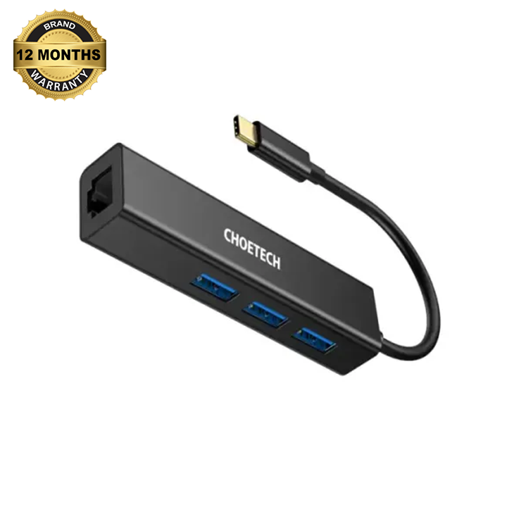 Picture of Choetech 4-In-1 USB-C to RJ45 Adapter black