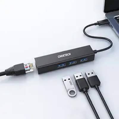 Picture of Choetech 4-In-1 USB-C to RJ45 Adapter black