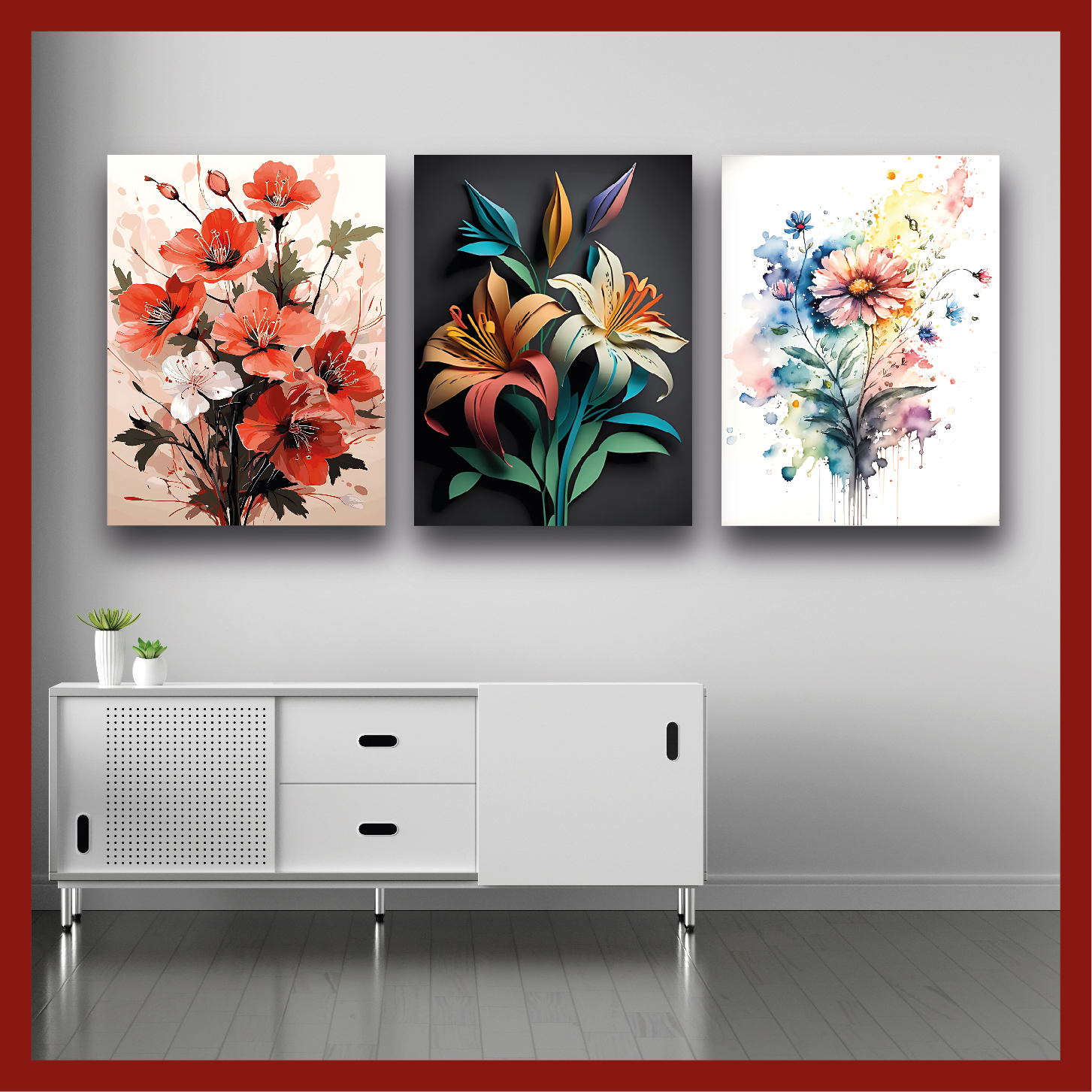 Picture of Creative Wallboard Set 3 pcs Most Unique Combo Flower Decor Wallboard set for Home Decoration