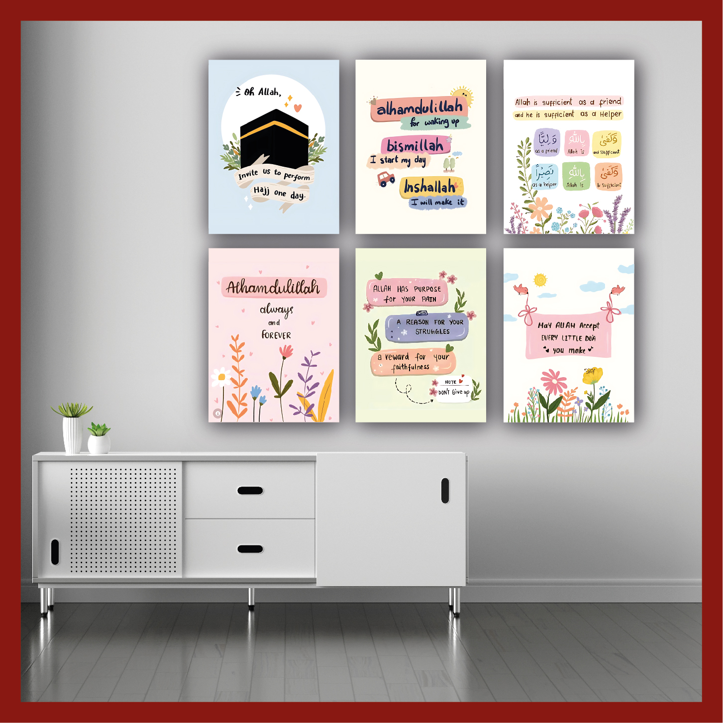 Picture of Wall Poster 6 pcs Home Decoration Arabic islamic Calligraphy Wallmate Decoration