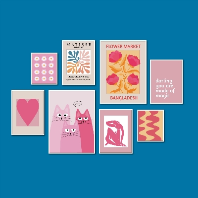 Picture of Matisse Cute cat Poster Cute Bohemian Art Heart Wall Art Flower Market Fashion Gallery Wall Bedroom Decoration Wallboard set for Home Decoration