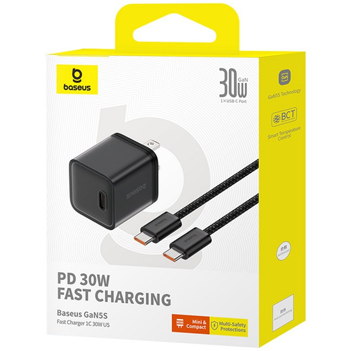 Picture of Baseus GaN5S Fast Charger 1C 20W US + Cable Type-C to Type-C 100W 1m