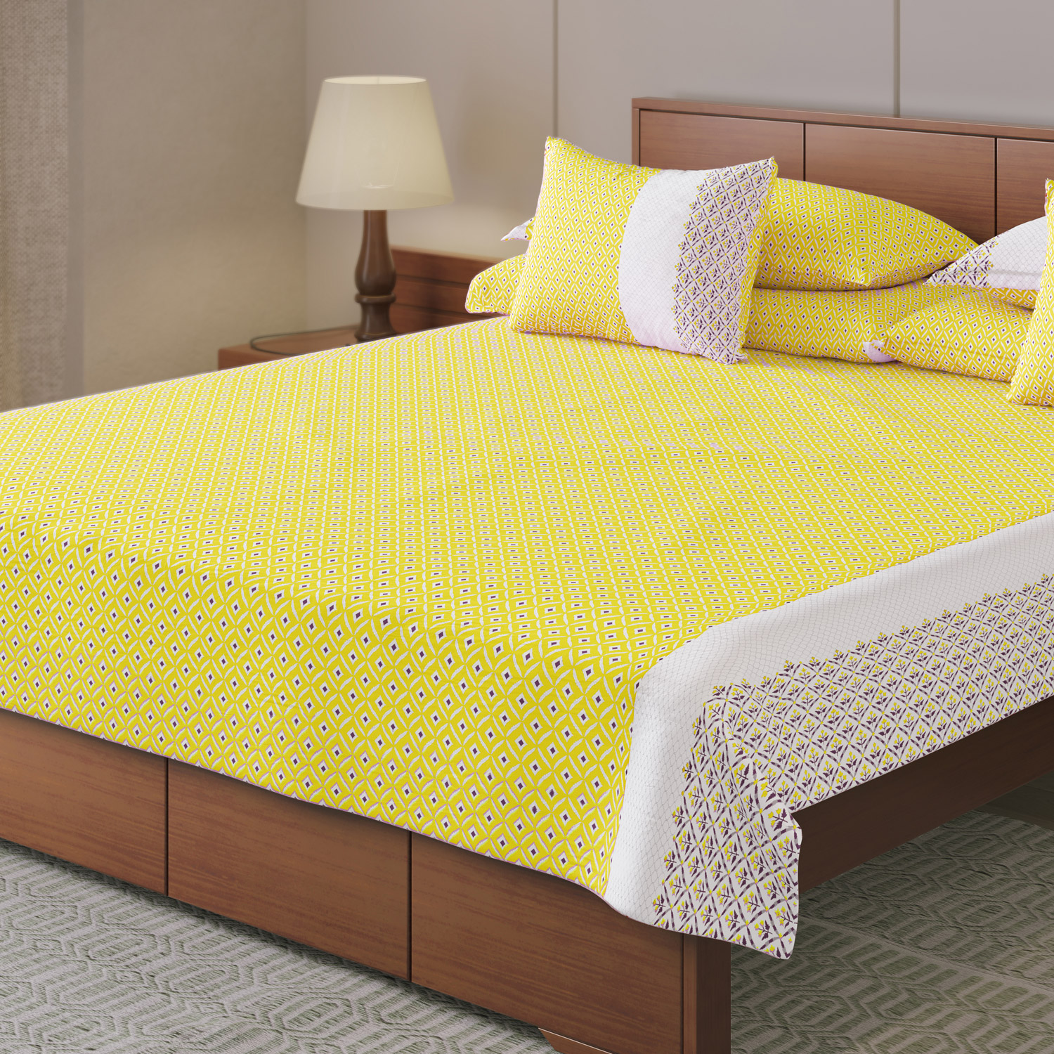 Buy Bed Sheet-308 (Yellow Barfi) Online at Best Price