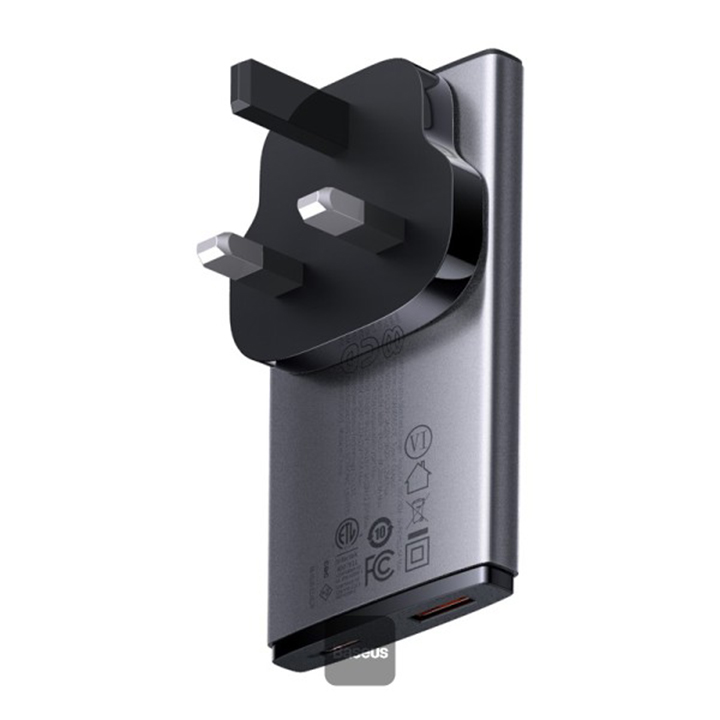 Picture of Baseus GaN5 Pro Ultra-Slim Fast Charger C+U 65W (Overseas Edition) Gray((With Mini White Cable Type-C to Type-C 100W(20V/5A) 1m Black)