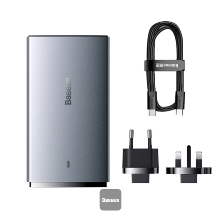 Picture of Baseus GaN5 Pro Ultra-Slim Fast Charger C+U 65W (Overseas Edition) Gray((With Mini White Cable Type-C to Type-C 100W(20V/5A) 1m Black)