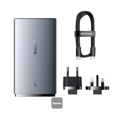 Picture of Baseus GaN5 Pro Ultra-Slim Fast Charger C+U 65W (Overseas Edition) Gray((With Mini White Cable Type-C to Type-C 100W(20V/5A) 1m Black)