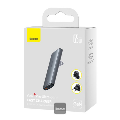 Picture of Baseus GaN5 Pro Ultra-Slim Fast Charger C+U 65W (Overseas Edition) Gray((With Mini White Cable Type-C to Type-C 100W(20V/5A) 1m Black)