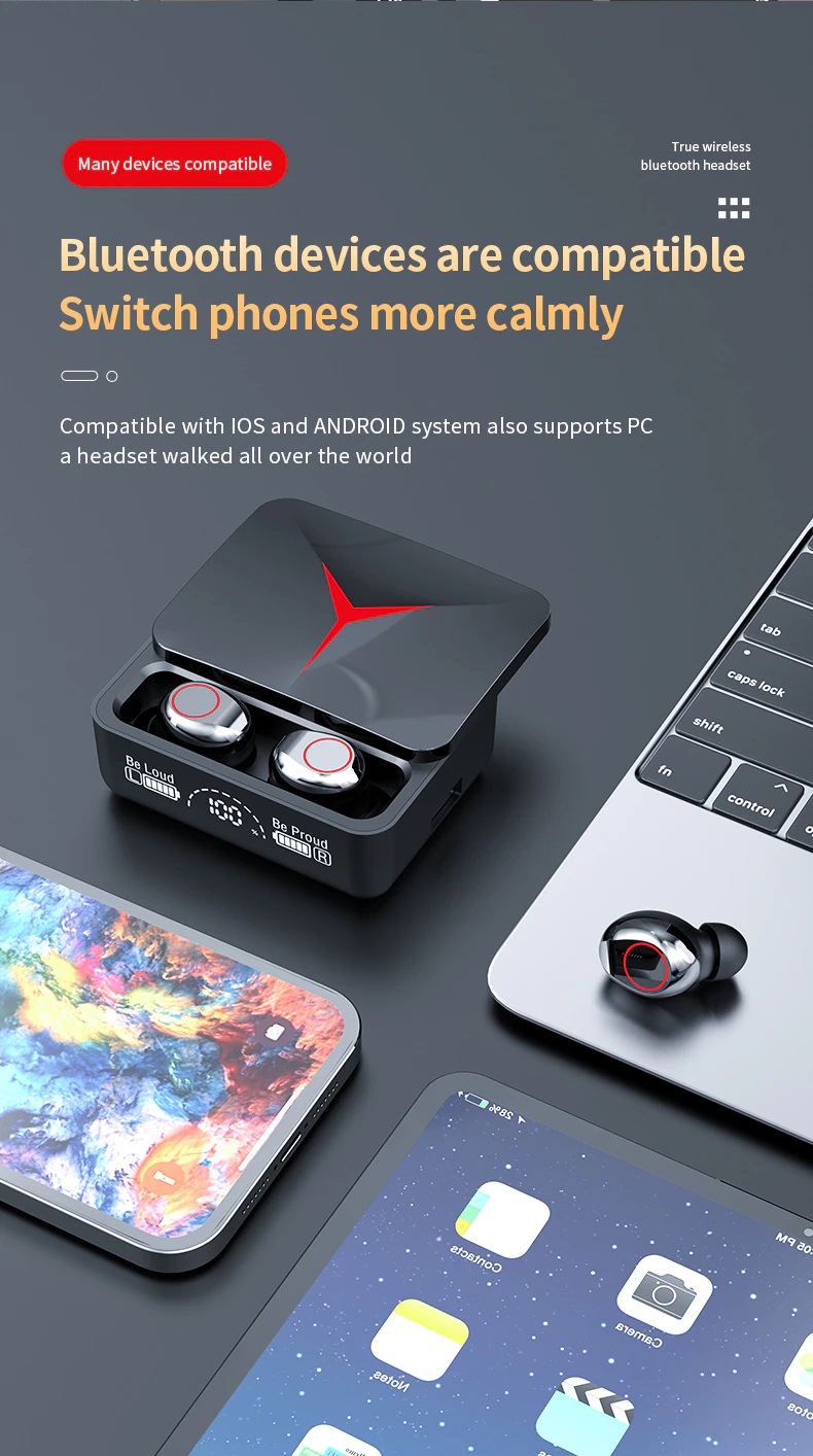 Picture of TWS M90 Wireless Headphones Gaming Earphone Bluetooth 5.2 Sport Earbuds Music Headsets