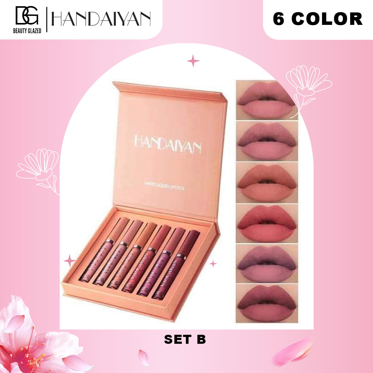 Picture of HANDAIYAN 6 Colors Long Lasting Velvet Lips Tint Liquid Lipsticks Waterproof Non-Stick Cup Lipgloss Gift Set (A)(B)