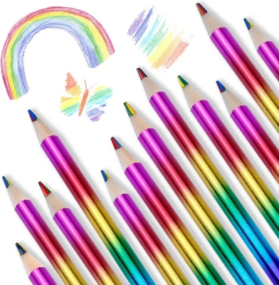 Picture of 10 Pcs Rainbow Colored Pencils, 4 Color in 1 Pencil .Suitable for Schools, Students, Sketching, Doodling, Coloring, Painting.